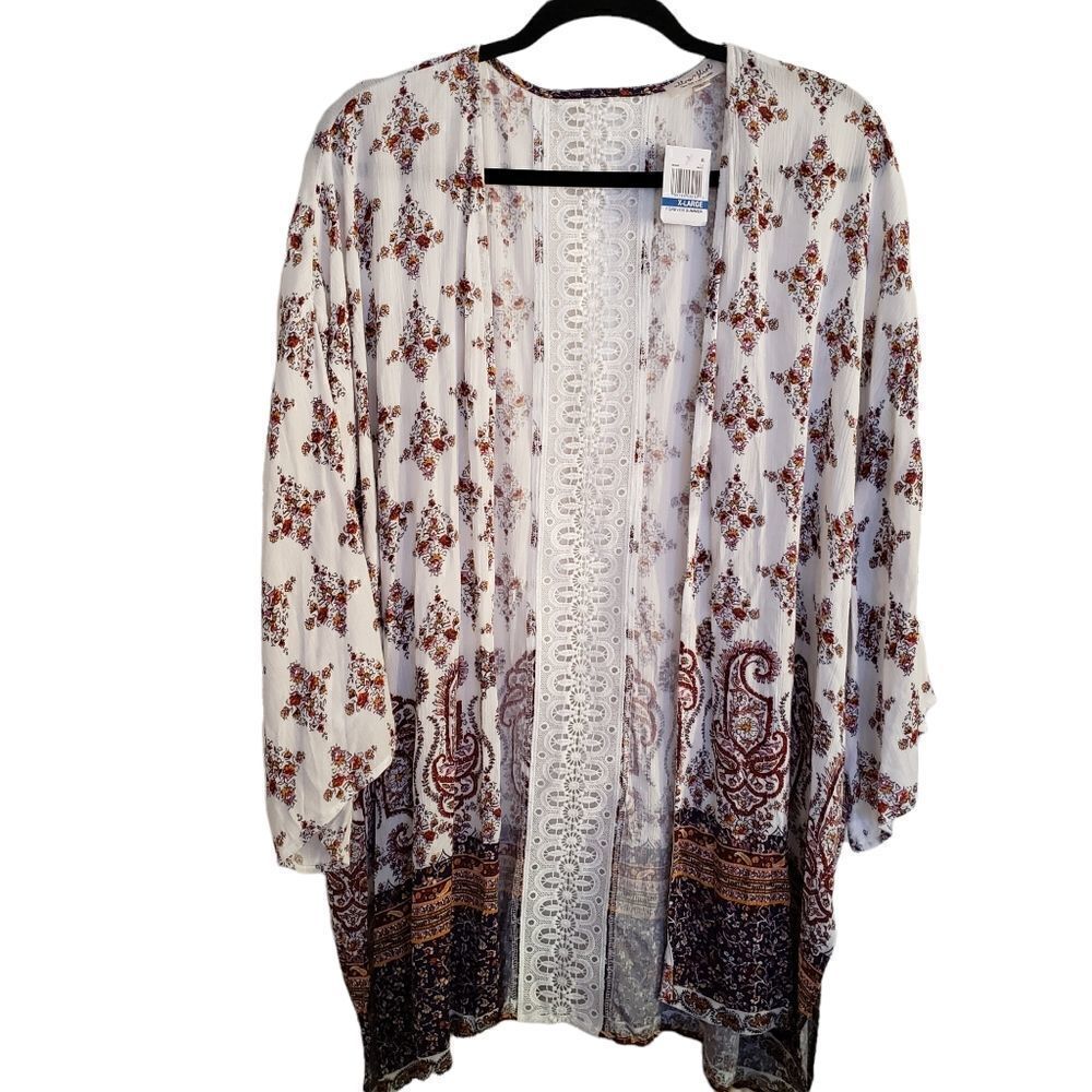 Ultra Flirt Juniors Lace Inset Floral Print Rayon Open Front Kimono